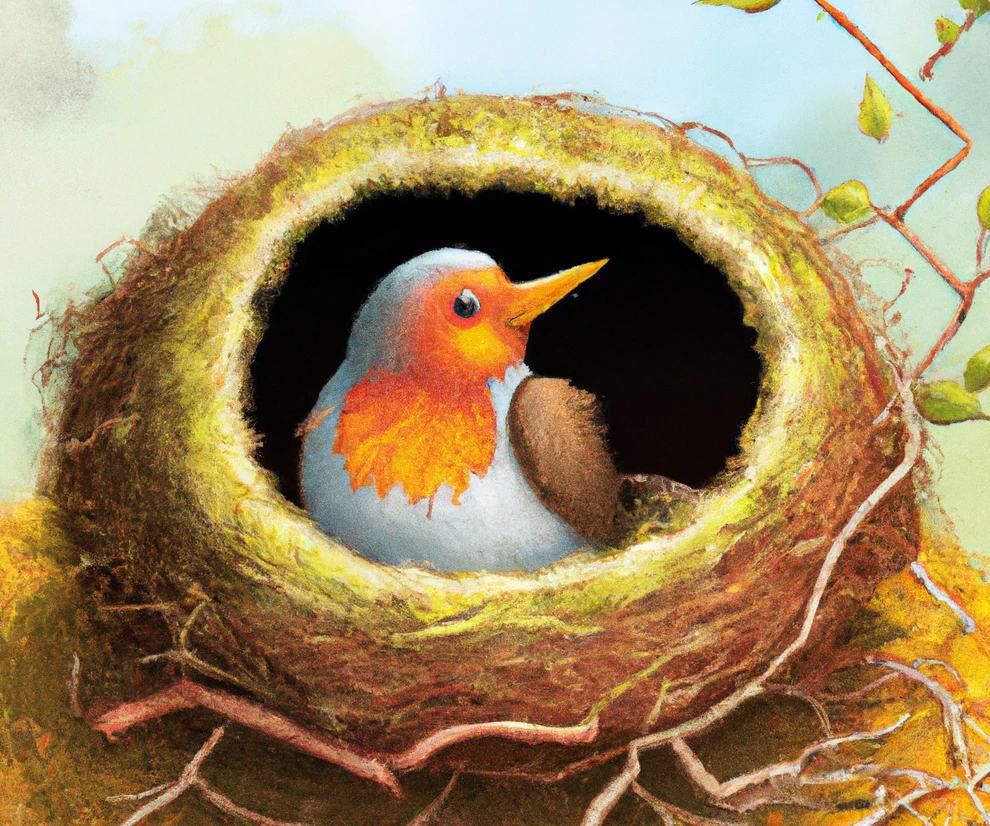 Robin das Rotkehlchen in seinem neuen Nest